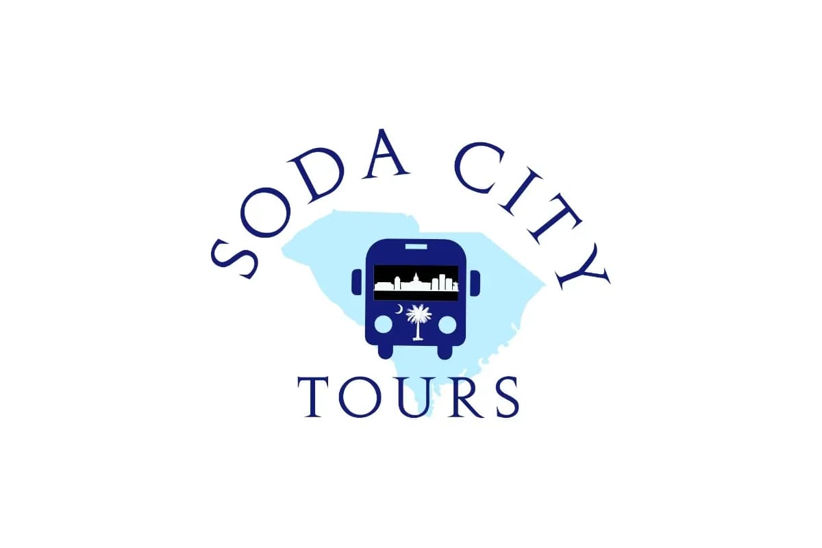 Logo for Soda City Tours featuring a bus and a South Carolina outline.